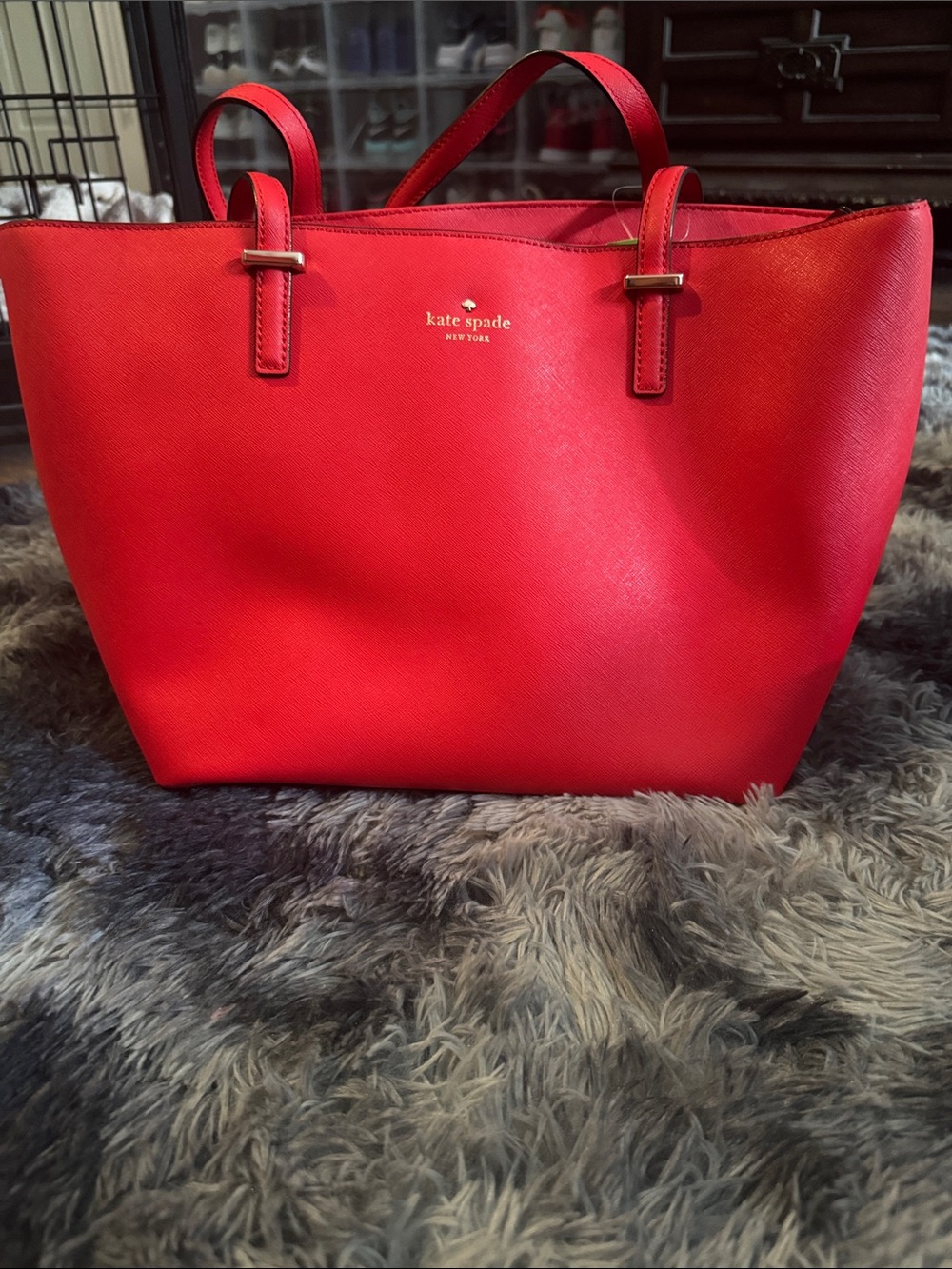 kate spade red Saffiano leather tote